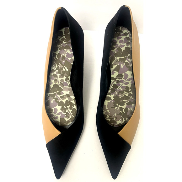 Zara Shoes Women Two Tone Blk/Tan Pointed Slingback Heel Size 40/ USA 9 - Picture 1 of 12